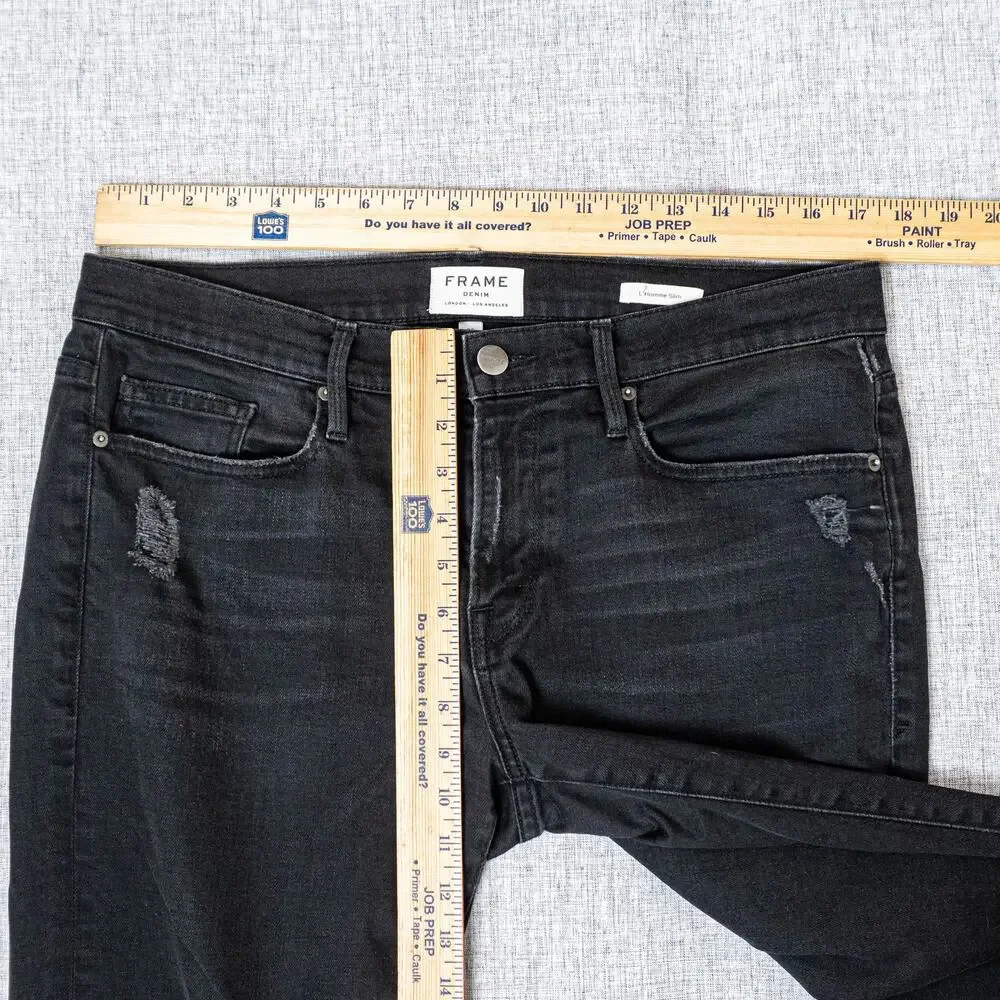 FRAME Denim L'Homme Slim Denim Jeans in Black Chimney Rock 33